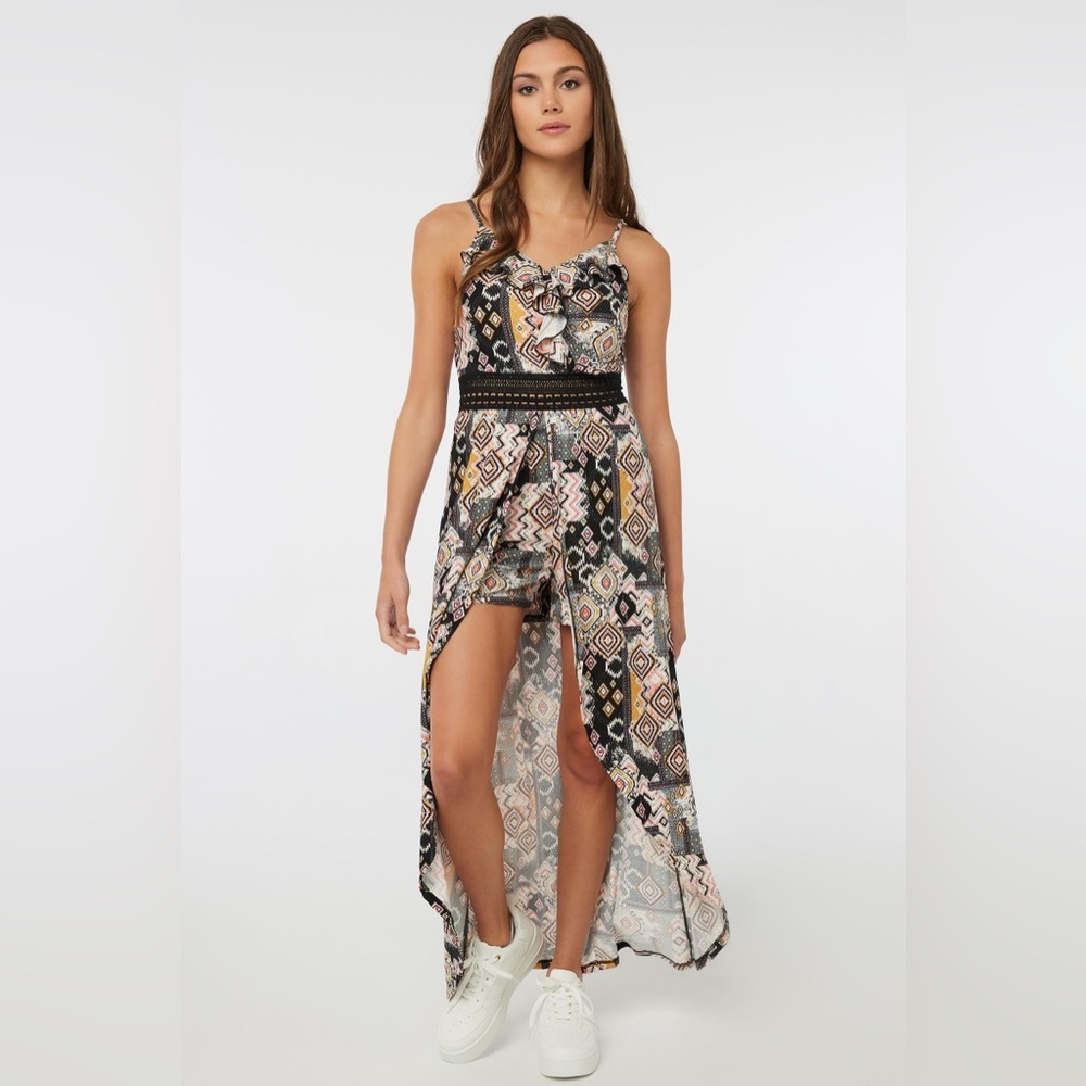 Ardene Romper Dress Womens Small Floral Maxi Overlay High Low Boho NWT